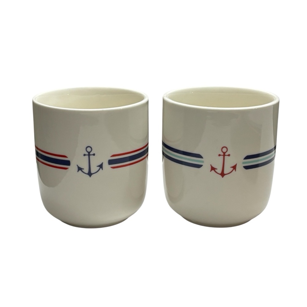 Set of two Creative Co-op porcelain nautical anchor cups.